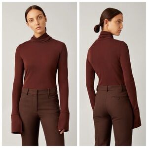 JOSEPH High Neck Crepe Jersey Turtleneck Top, Burgundy Maroon sz. XS